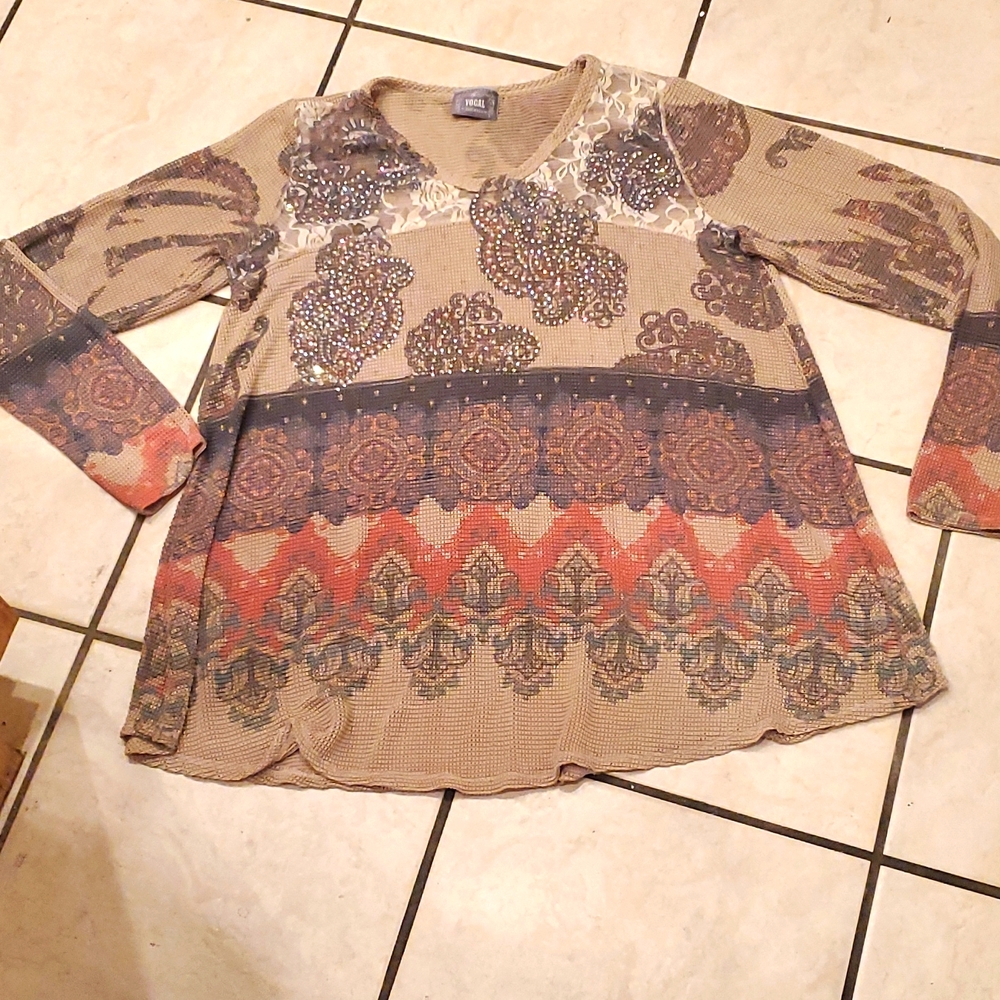VOCAL NWOT waffle texture LS studded top